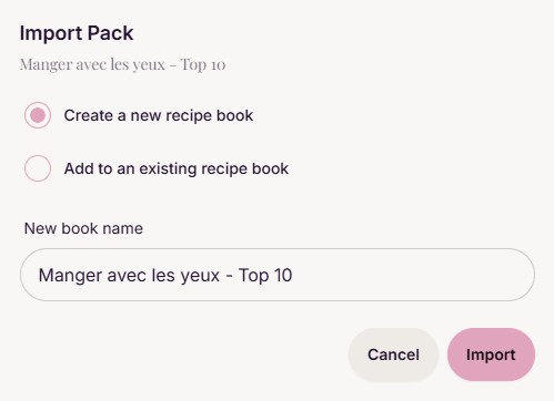 Import pack dialog