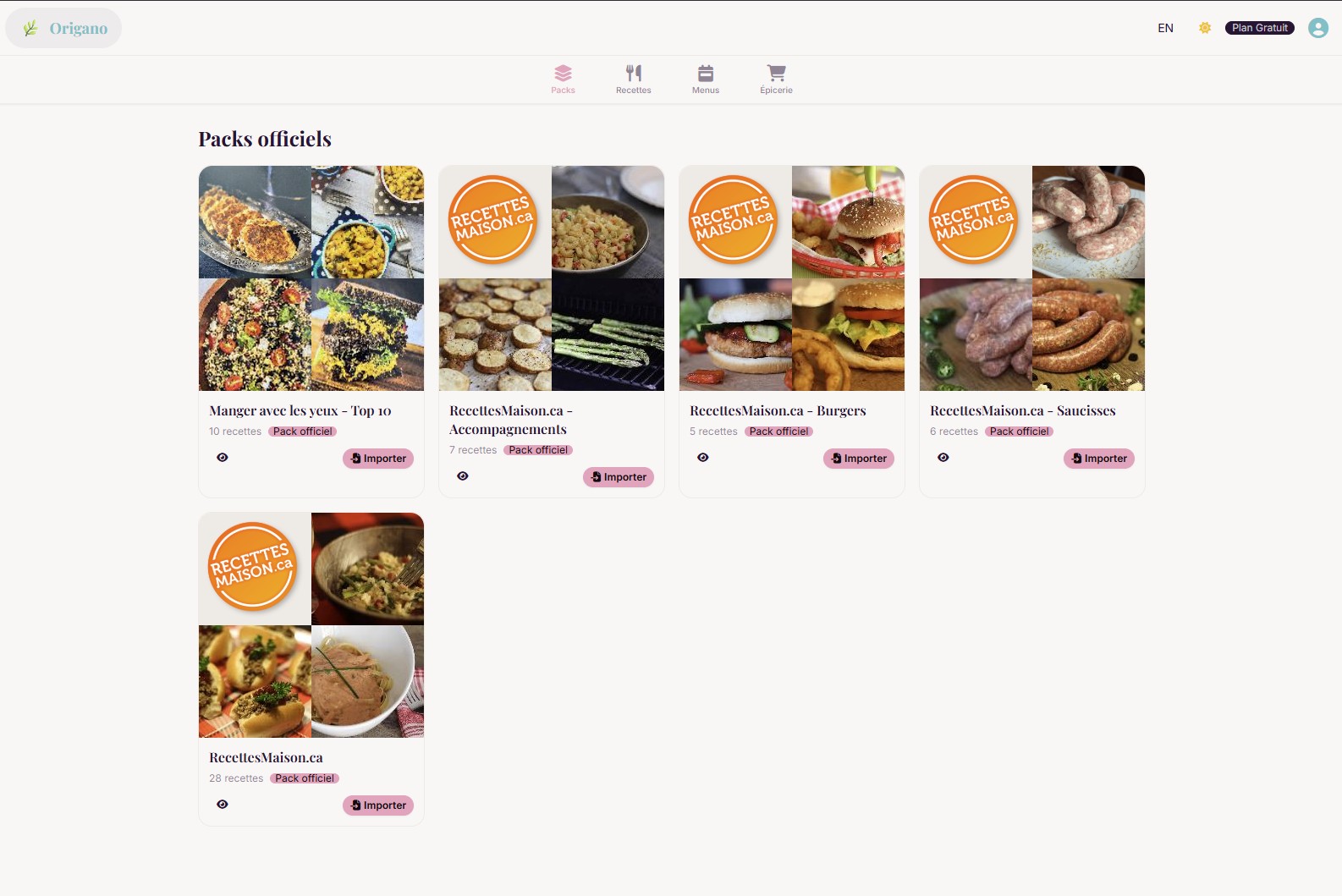 Catalogue des Packs